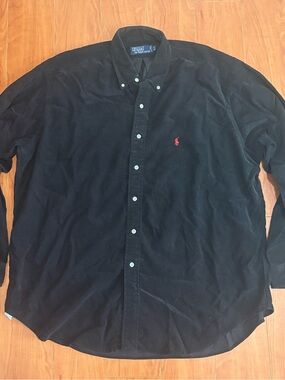 Ralph Lauren Black Corduroy Button-Down Shirt with Red Pony- Size XL